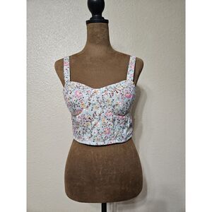 B.O.G. Collection Women’s Floral Corset Crop Tank Top Blue Multicolor Size S